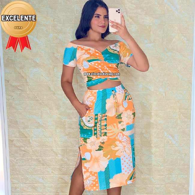 Conjunto Malha Canelada Saia 