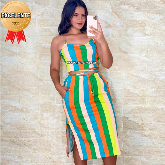 Conjunto Malha Canelada Saia 