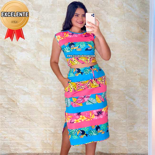 Conjunto Malha Canelada Saia 