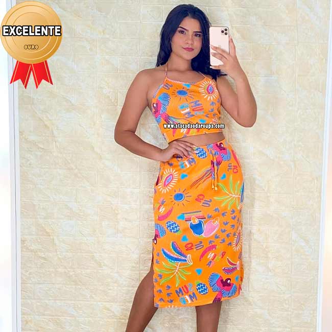 Conjunto Malha Canelada Saia 
