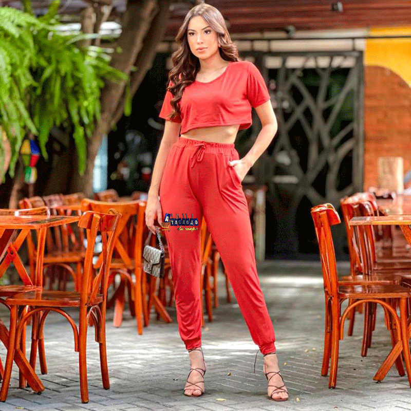 Conjunto Mari Cropped E Calça 