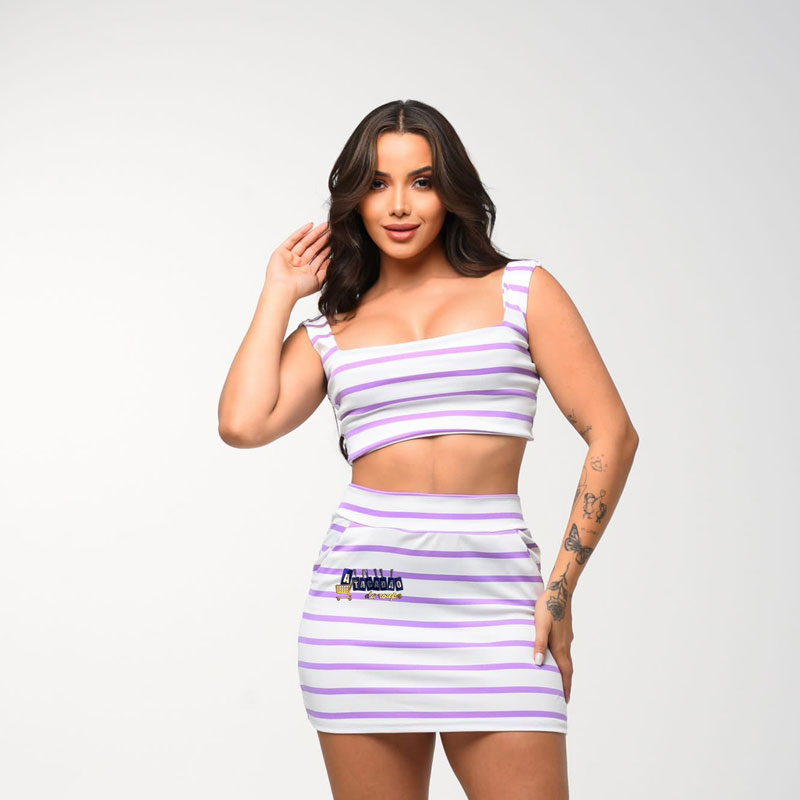 Conjunto Saia Feminino Listrado 