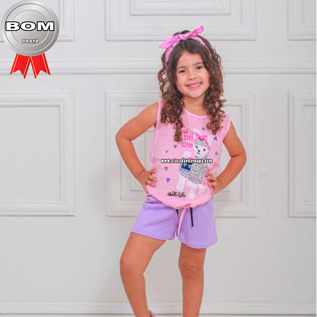 Conjunto Blusa Algodão Short Moletinho 2 a 6 Anos