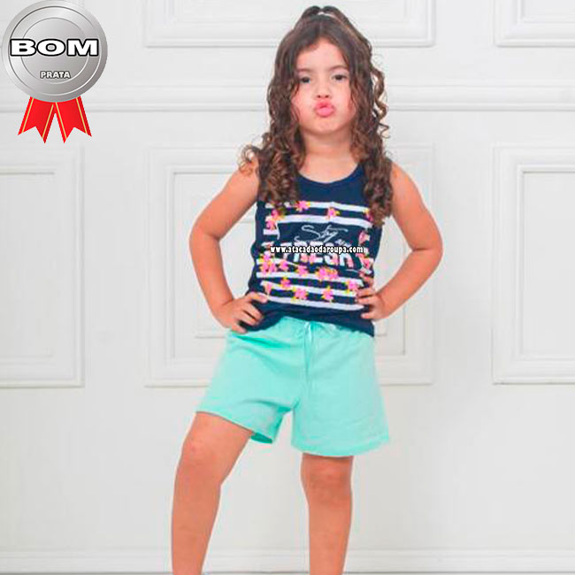Conjunto Blusa Algodão Short Moletinho 2 a 6 Anos