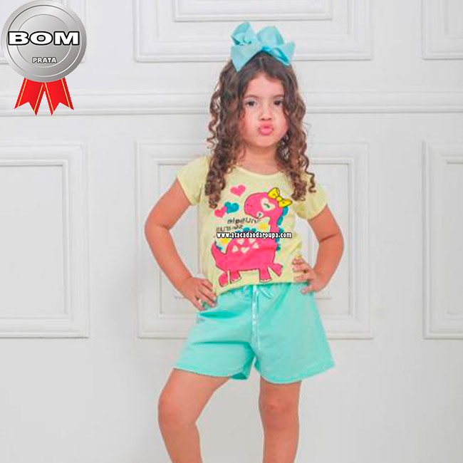 Conjunto Blusa Algodão Short Moletinho 2 a 6 Anos