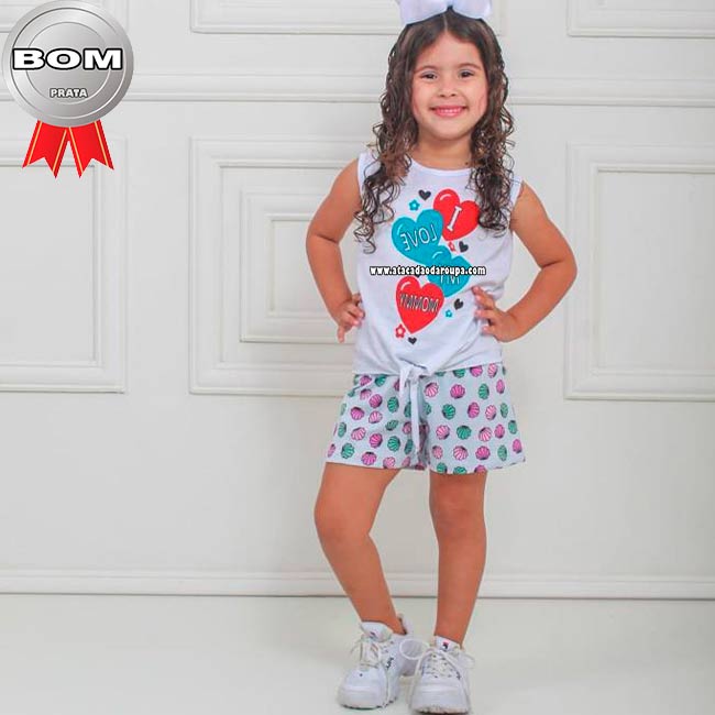 Conjunto Blusa Algodão Short Moletinho 2 a 6 Anos