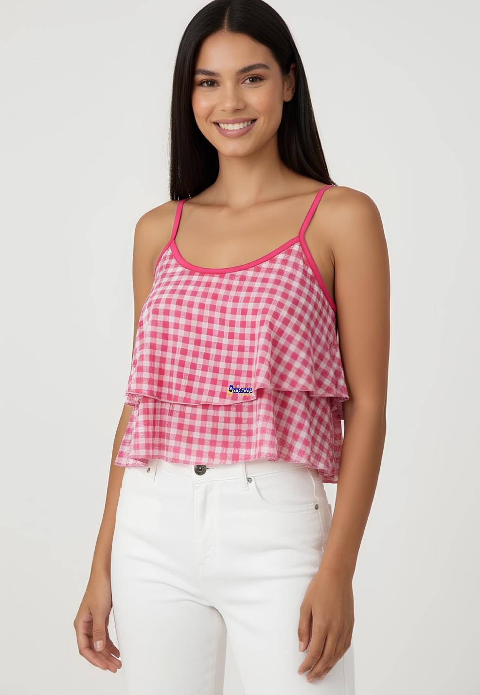 Cropped Alça Babado Estampado