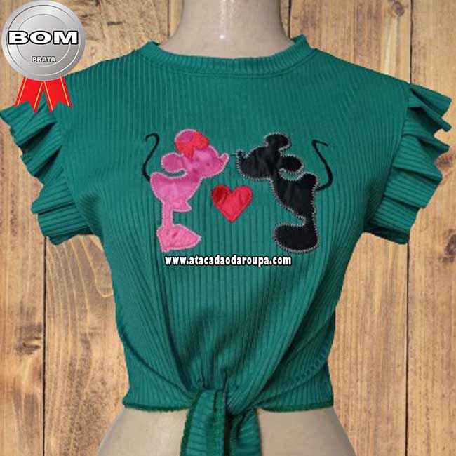 Cropped Juvenil Bordado Malha Canelada 12 a 15 Anos