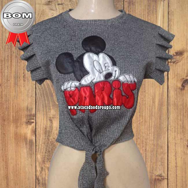 Cropped Juvenil Bordado Malha Canelada 12 a 15 Anos