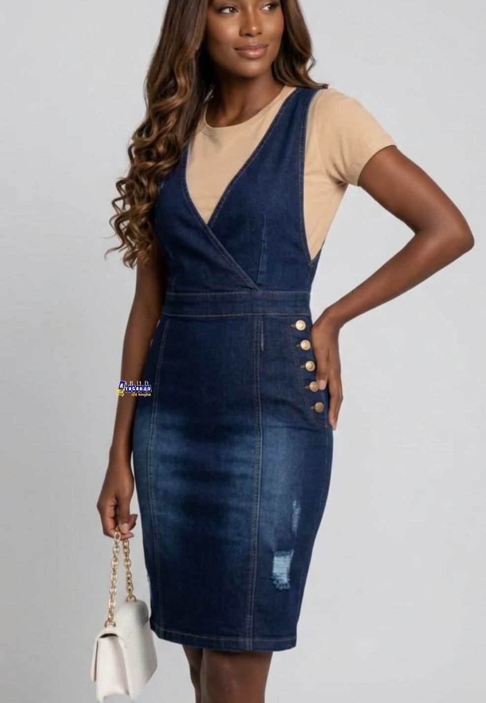 Jardineira Jeans Saia Feminina