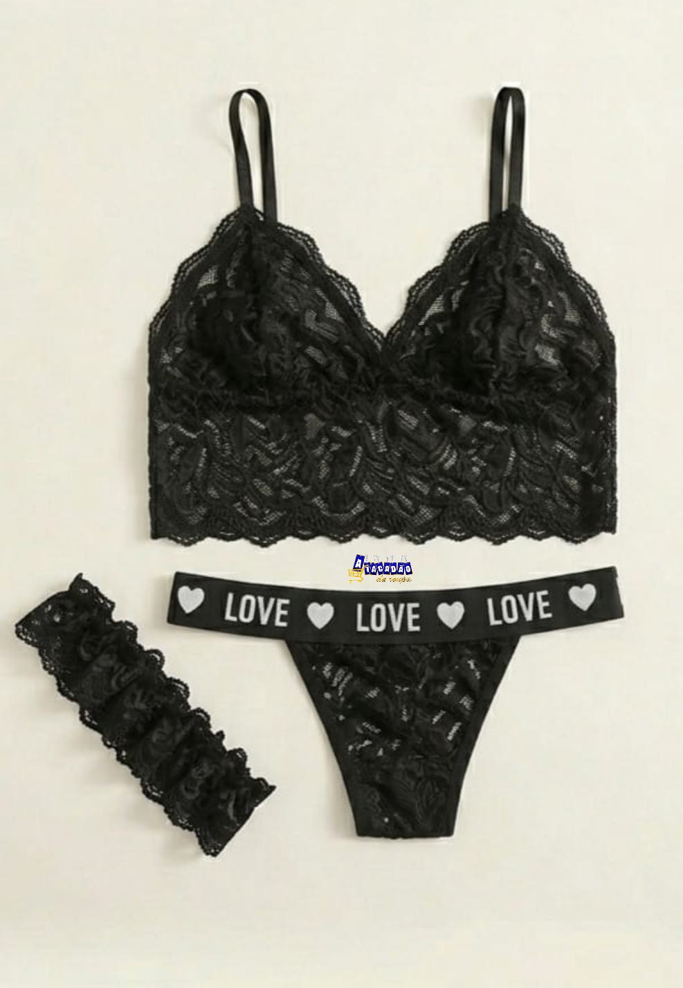 Conjunto Lingerie Sexy Em Renda 3 Peças