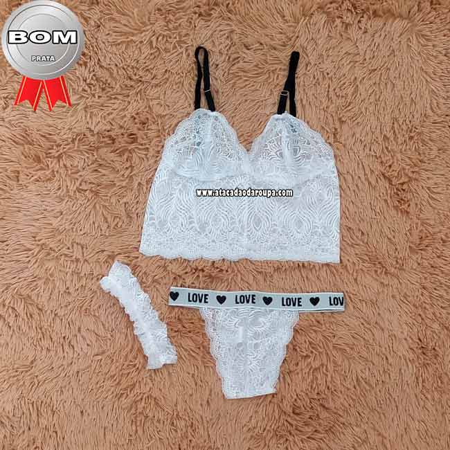 Langerie Cropped Renda 3 Peças