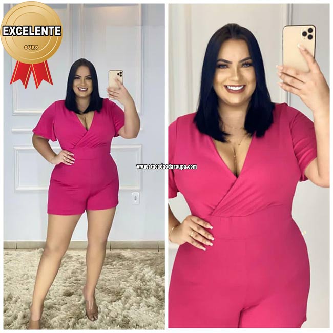 Macaquinho Liso Crepe Plus Size GG