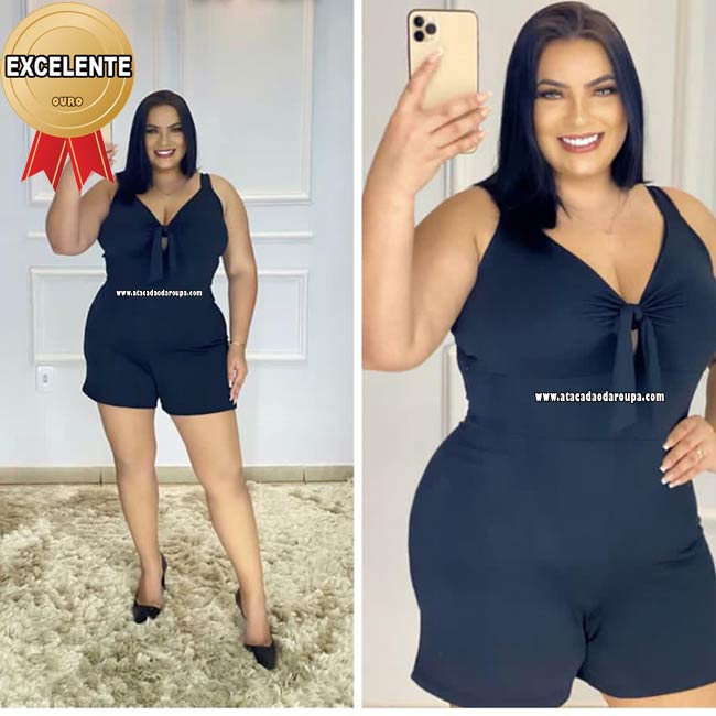 Macaquinho Liso Crepe Plus Size GG
