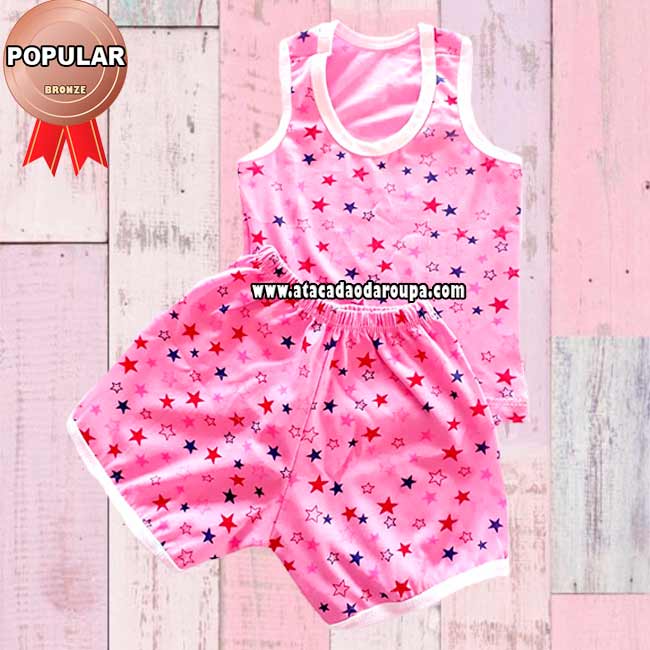 Pijama Short Algodão Feminino 3 a 4 Anos