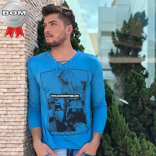 Camisa Gola V com Cordões Manga Longa