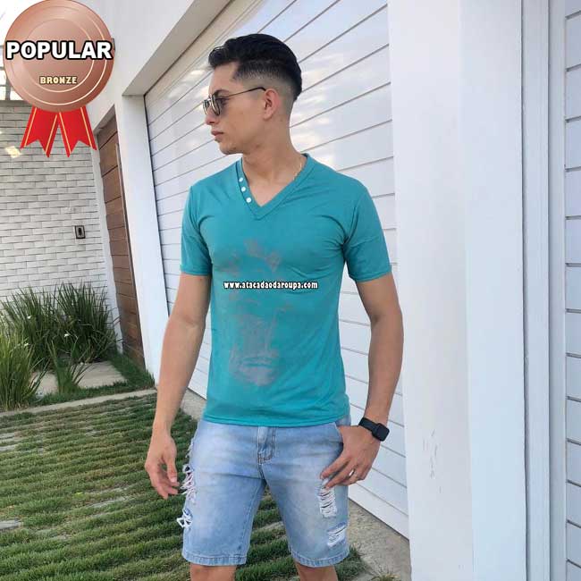 Camisa Masculina Estampada Gola V Adulto