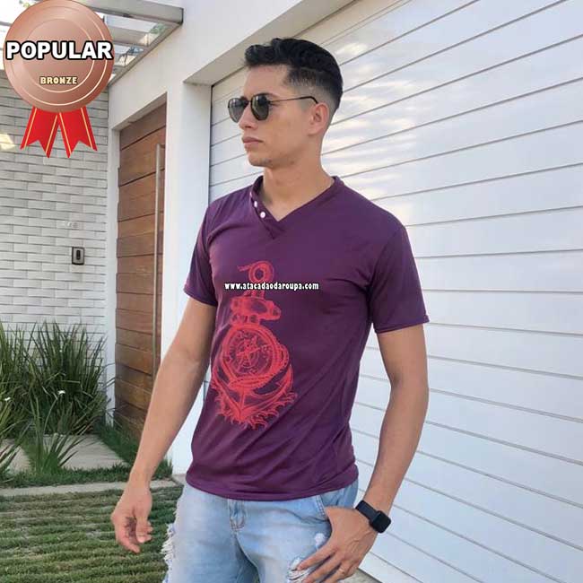 Camisa Masculina Estampada Gola V Adulto