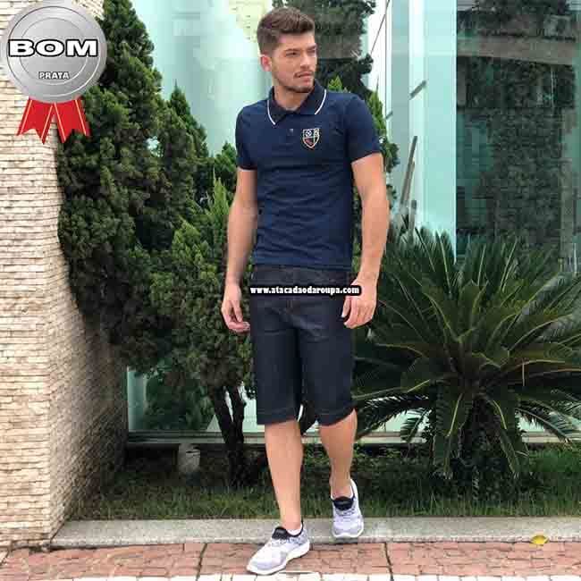 Bermuda Jeans Tradicional com Barra