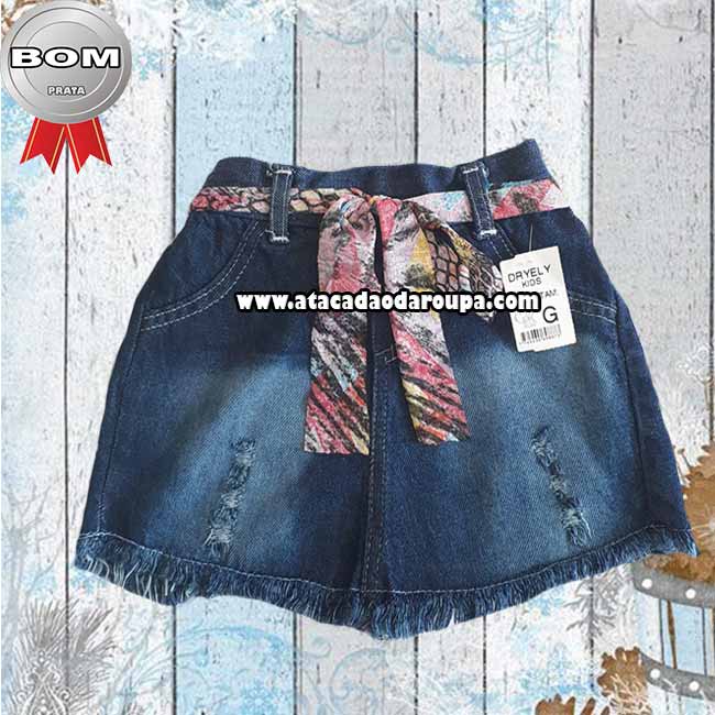 Saia Jeans Infantil com Cinto 2 a 6 Anos