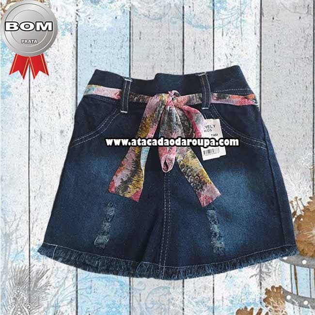 Saia Jeans Infantil com Cinto 2 a 6 Anos