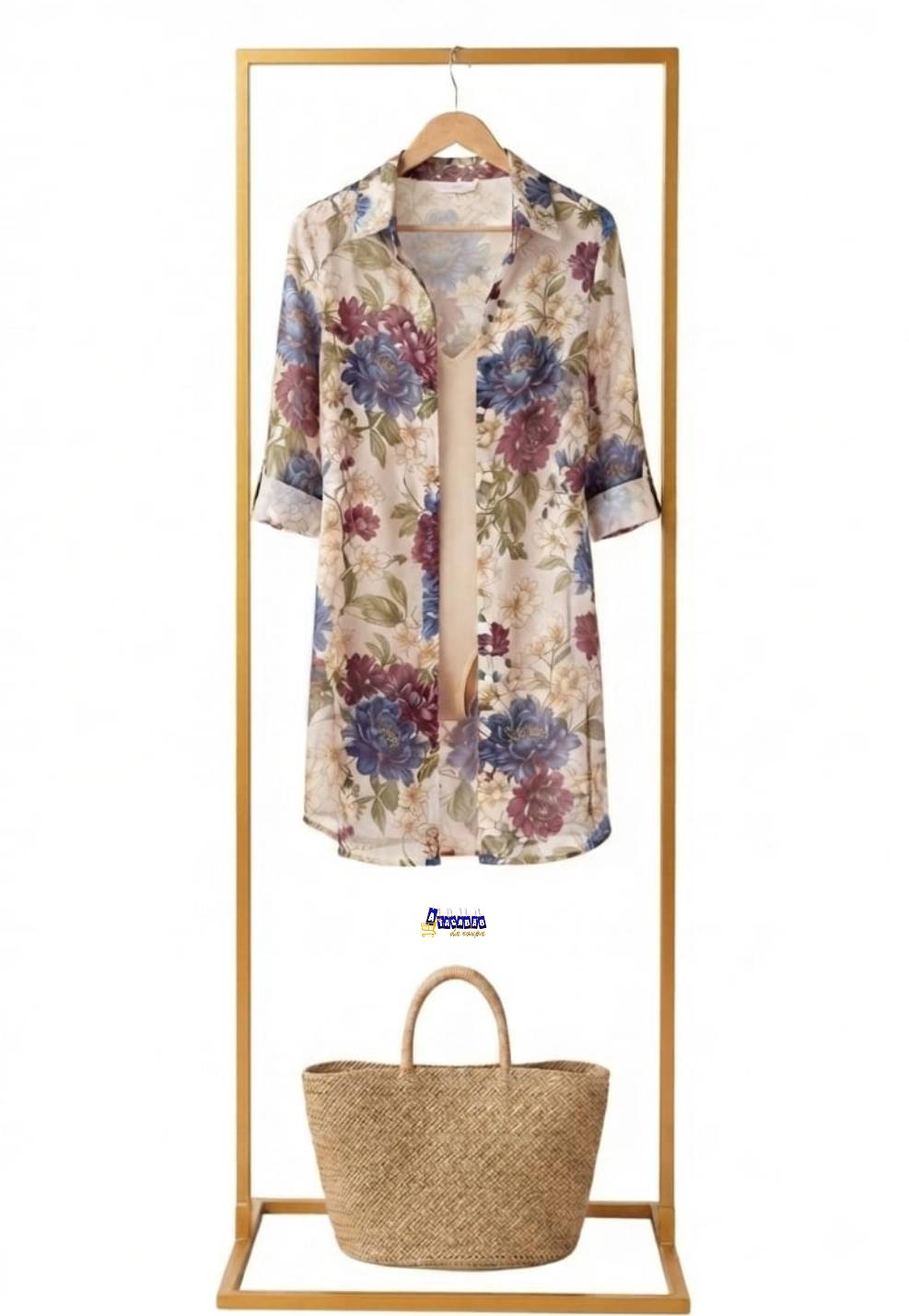 Chemise Saída de Praia Com Botões Estampada