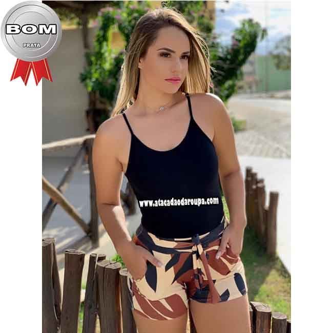 Shorts Crepe Feminino Cós Laço