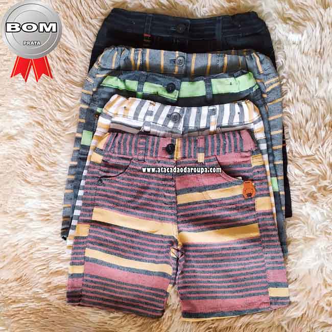 Bermudas Infantil Brim Listrados 1 a 8 Anos