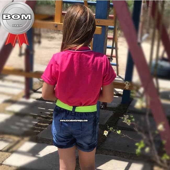 Short Jeans Infantil Cinto Neon 4 a 8 Anos