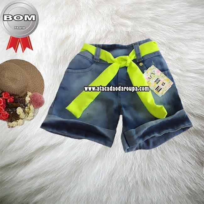 Short Jeans Infantil Cinto Neon 4 a 8 Anos