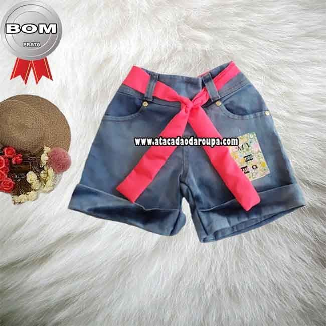 Short Jeans Infantil Cinto Neon 4 a 8 Anos