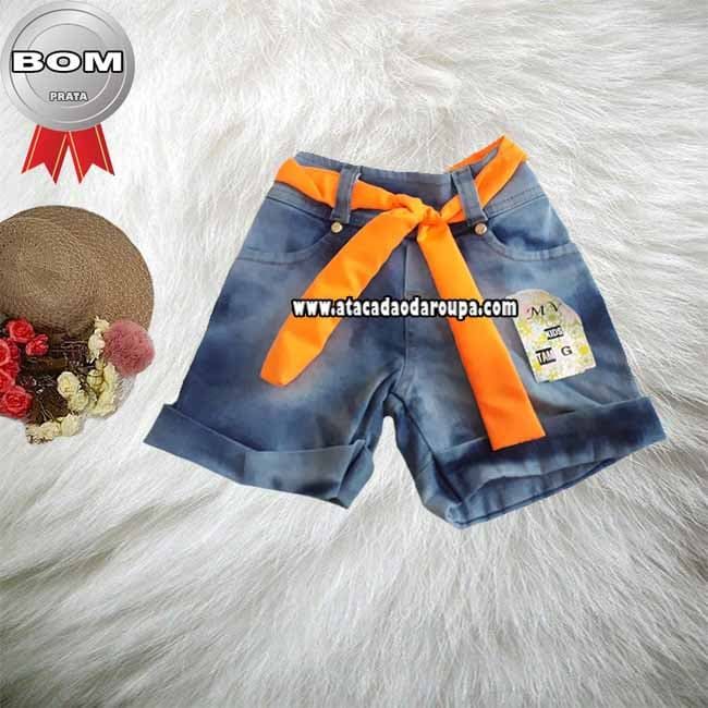 Short Jeans Infantil Cinto Neon 4 a 8 Anos