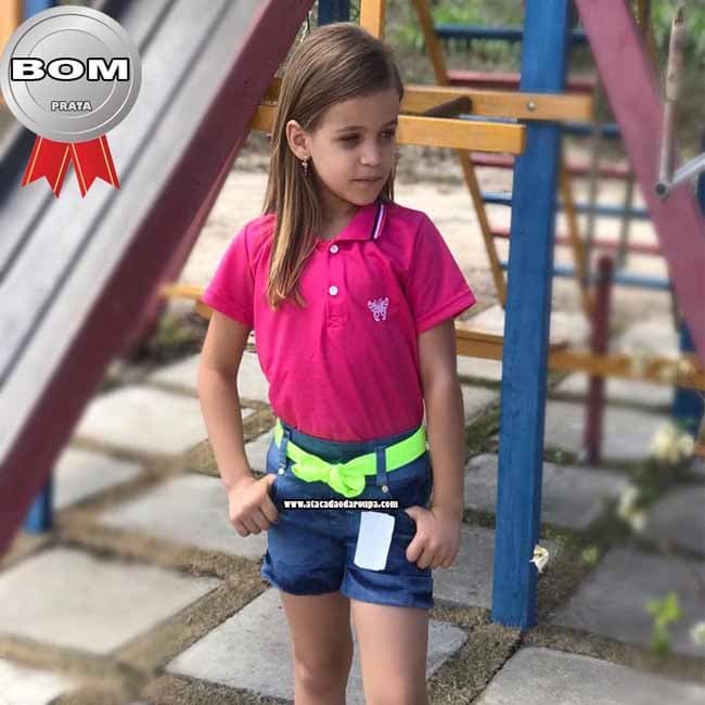 Short Jeans Infantil Cinto Neon 4 a 8 Anos
