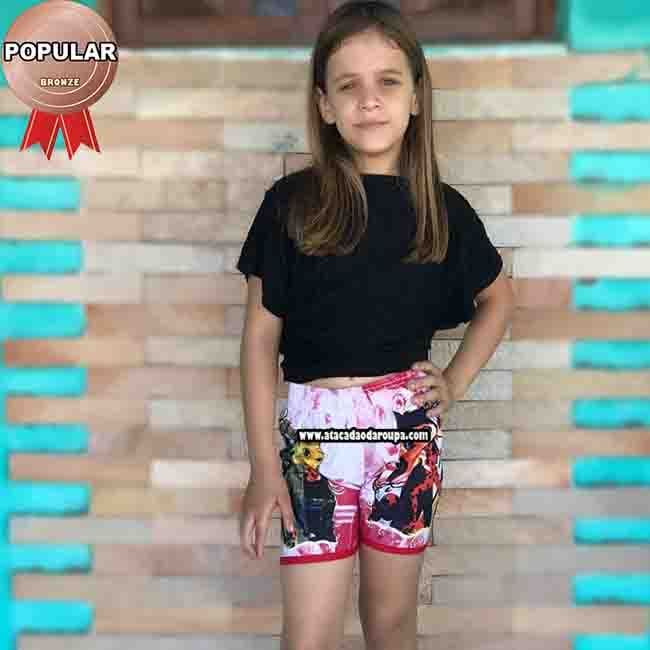 Short Tactel Personagens Feminino 2 a 3 Anos