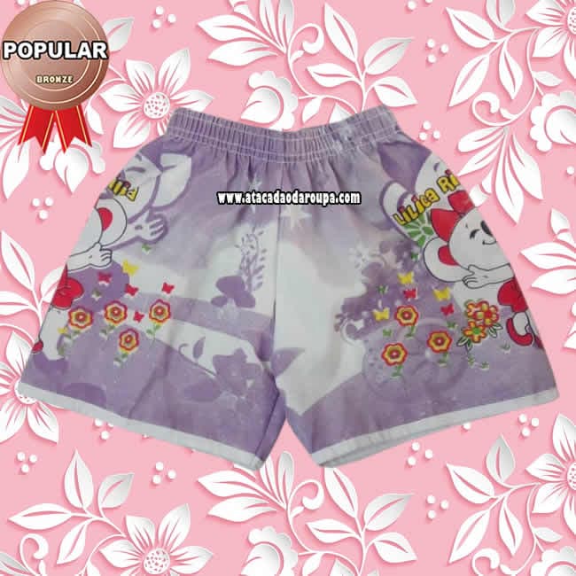 Short Tactel Personagens Feminino 2 a 3 Anos