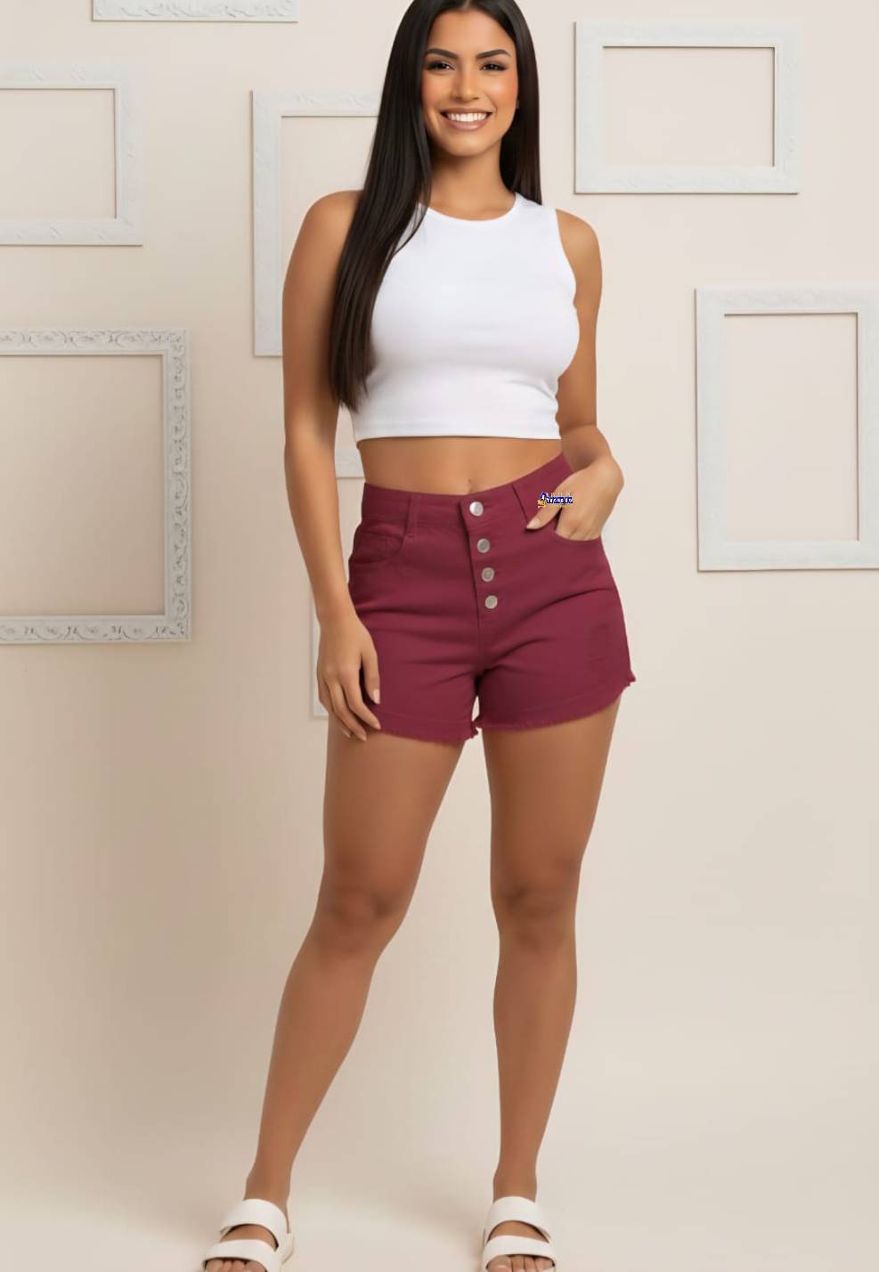 Short Brim Feminino Cintura Alta