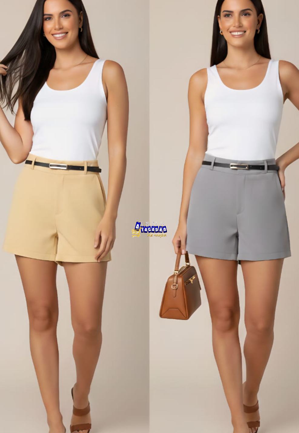  Short Feminino Alfaiataria Com Cinto