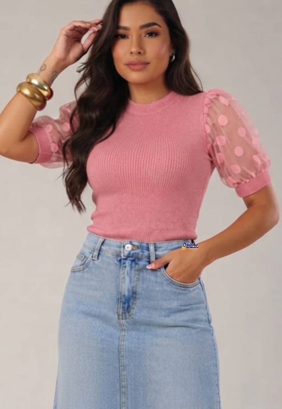 Blusa Tricot Feminina Manga Tule Blusa Tricot Feminina Manga Tule