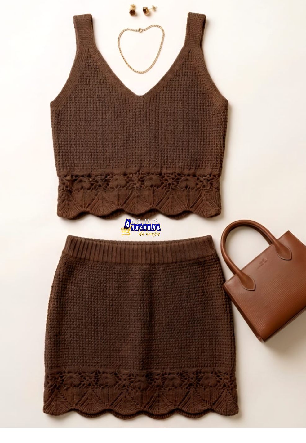 Conjunto Tricot Cropped E Saia Leyla