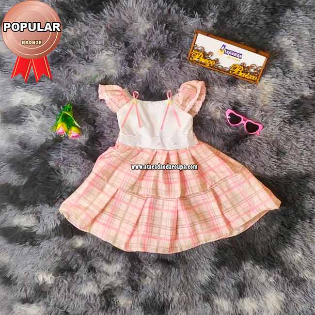 Vestido Infantil com Manga Algodão 1 a 2 Anos