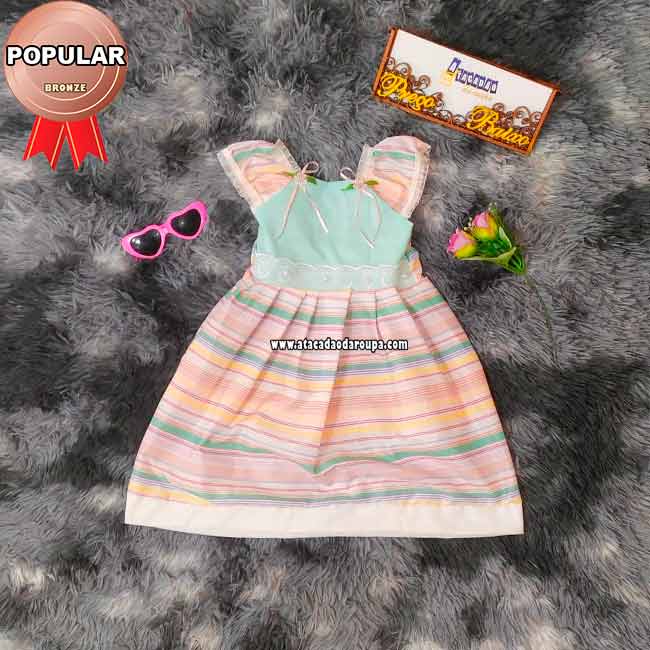 Vestido Infantil com Manga Algodão 1 a 2 Anos