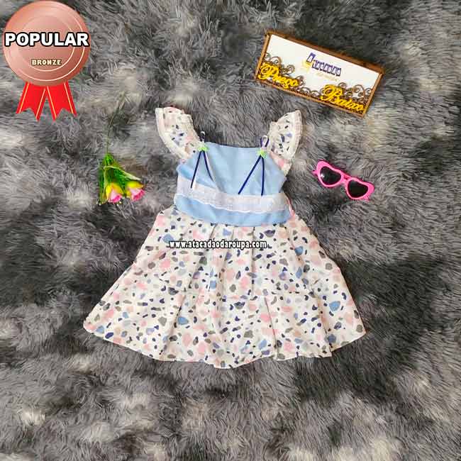 Vestido Infantil com Manga Algodão 1 a 2 Anos
