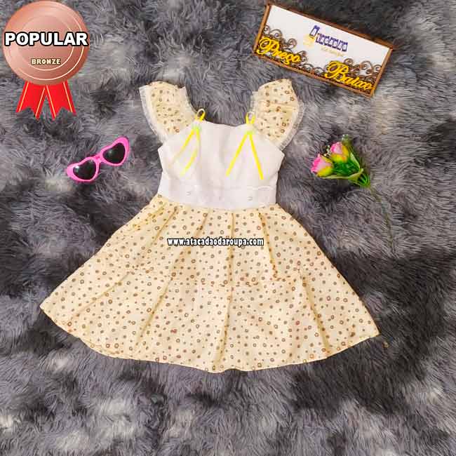 Vestido Infantil com Manga Algodão 1 a 2 Anos