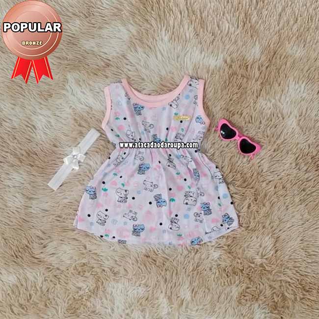 Vestido Bebê Algodão com Tiara 1 a 2 Anos