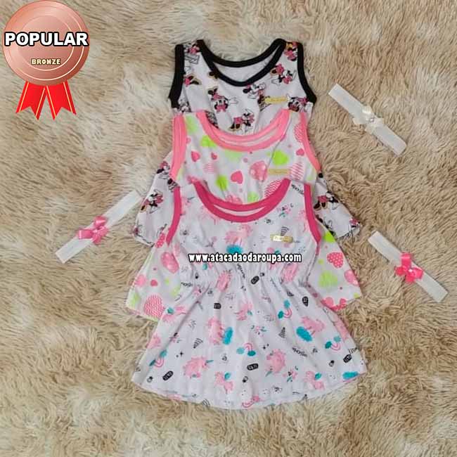 Vestido Bebê Algodão com Tiara 1 a 2 Anos