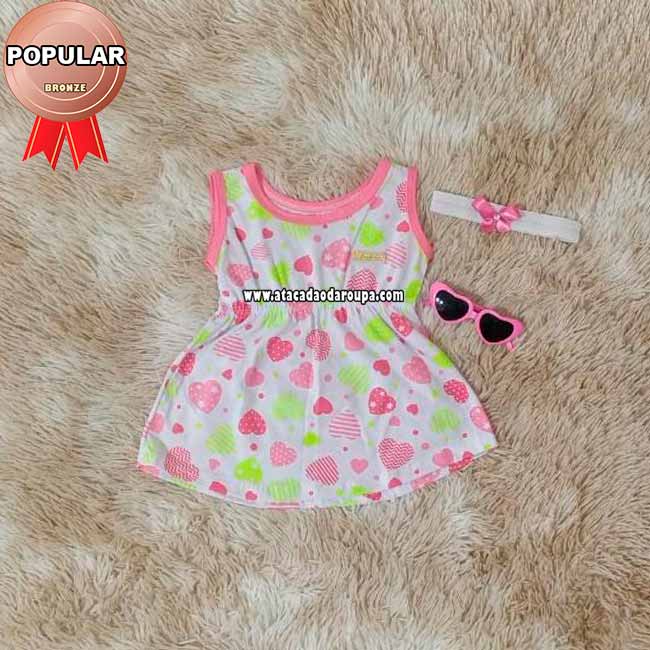 Vestido Bebê Algodão com Tiara 1 a 2 Anos