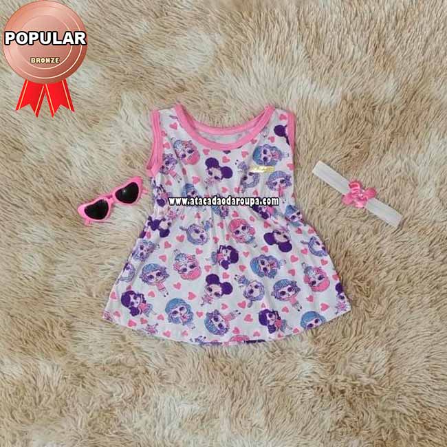 Vestido Bebê Algodão com Tiara 1 a 2 Anos
