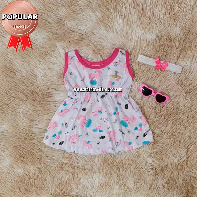 Vestido Bebê Algodão com Tiara 1 a 2 Anos