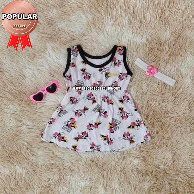 Vestido Bebê Algodão com Tiara 1 a 2 Anos