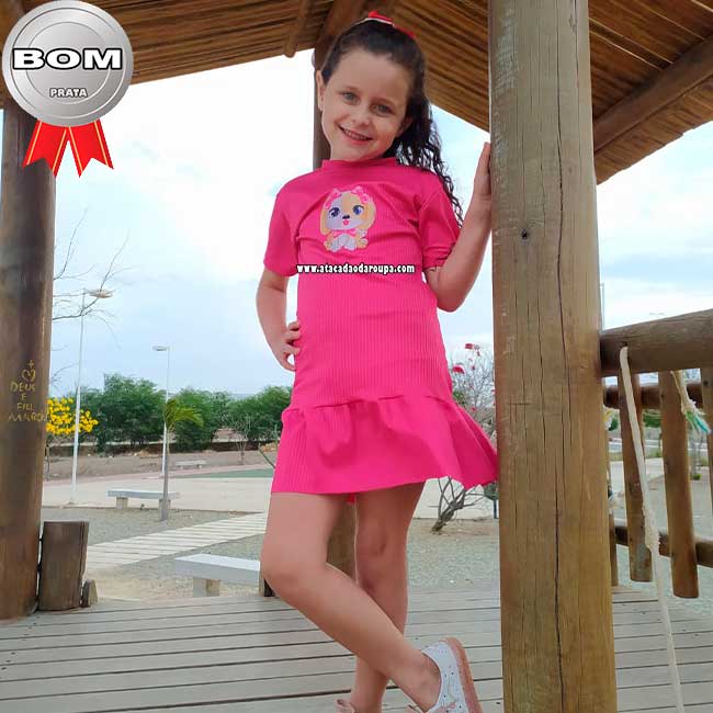 Vestidos Malha Canelada Infantil 5 a 7 Anos